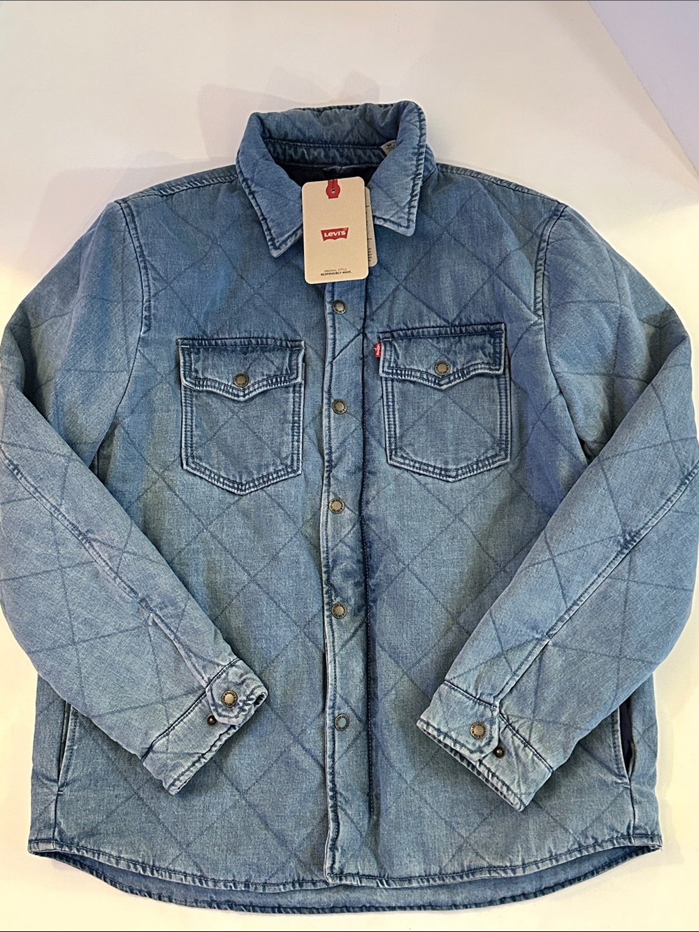 Levi's Light Blue Quilted Denim Shirt Jacket